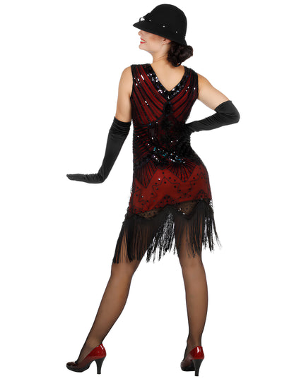 Vue de dos du déguisement Charleston pour femme rouge à sequins luxe