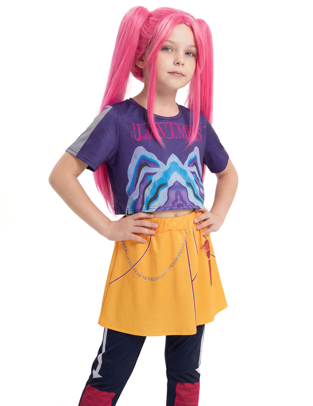 Fato de caçadora de demónios Kpop com saia para menina