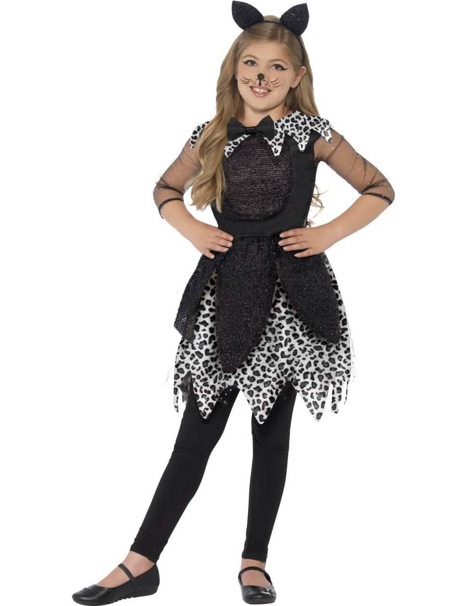 Fato de gato tacheado para menina black and white com lantejoulas e bandolete
