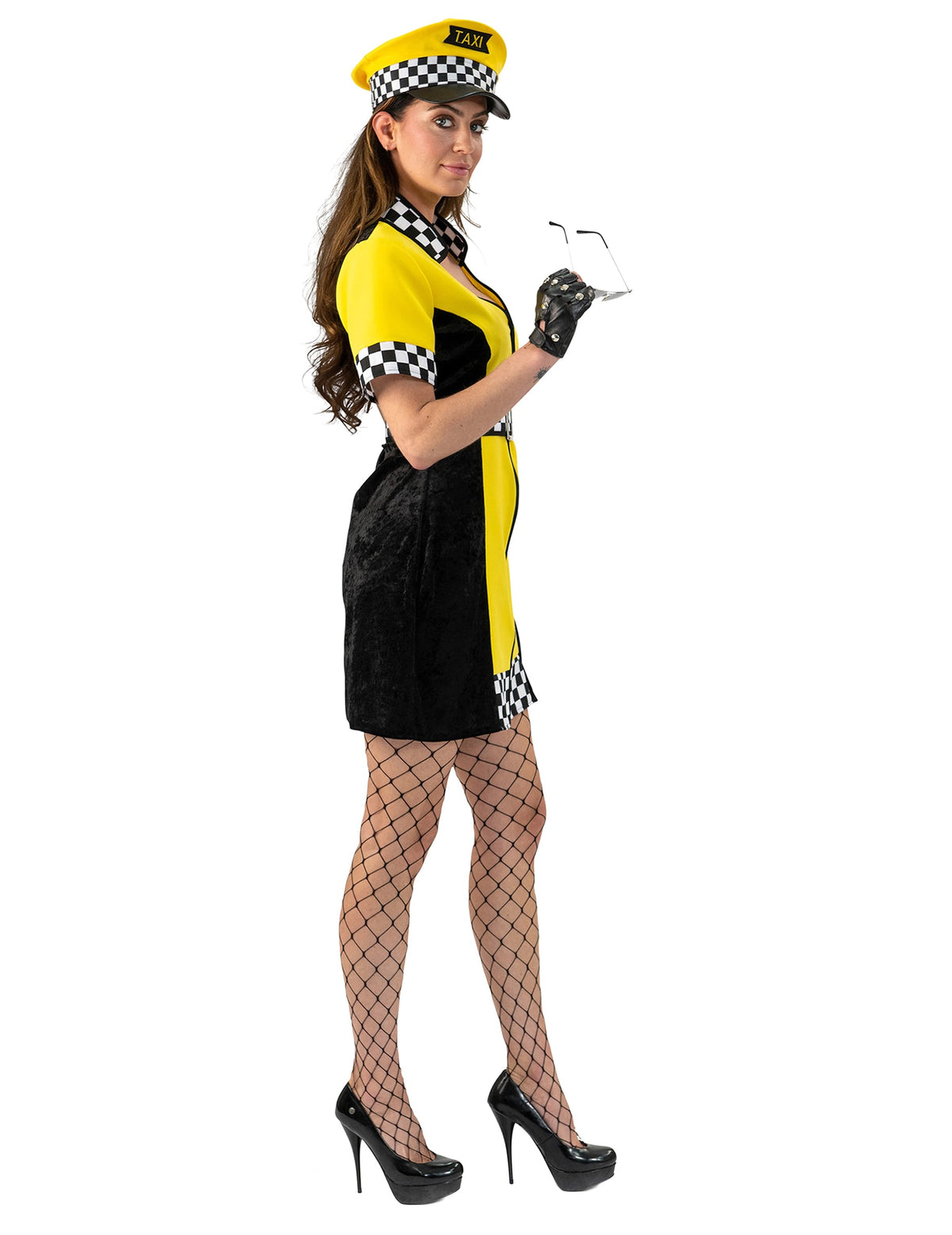 Vue de profil du déguisement de chauffeur de taxi pour femme