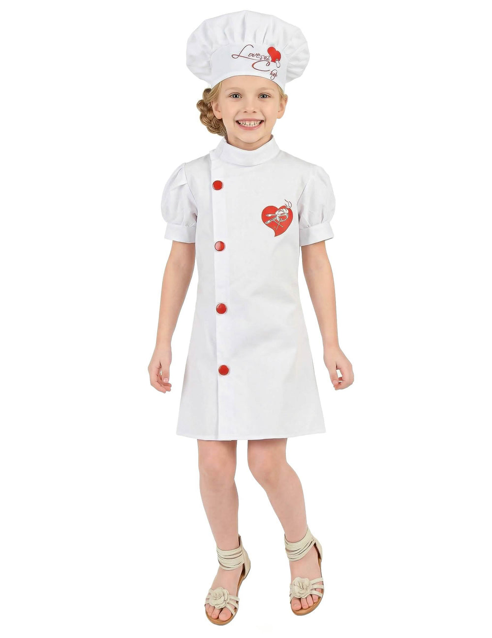 Vista frontal do disfarce de chefe de cozinha para menina