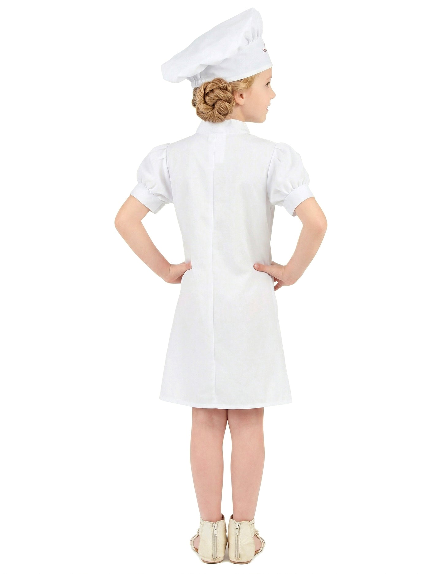 Vue de dos du déguisement de chef cuisinier pour fille
