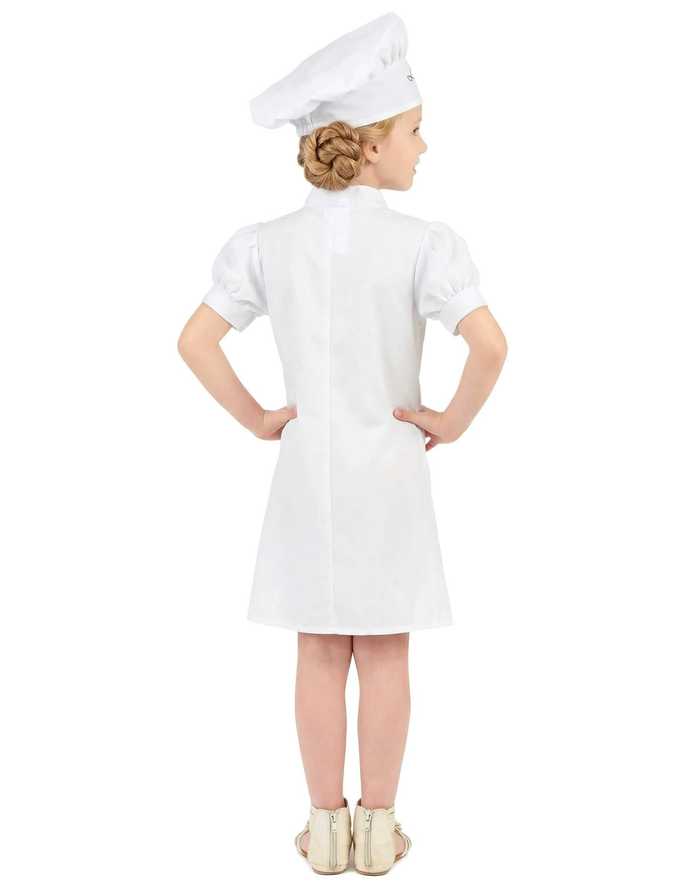 Vista de trás do disfarce de chefe de cozinha para menina