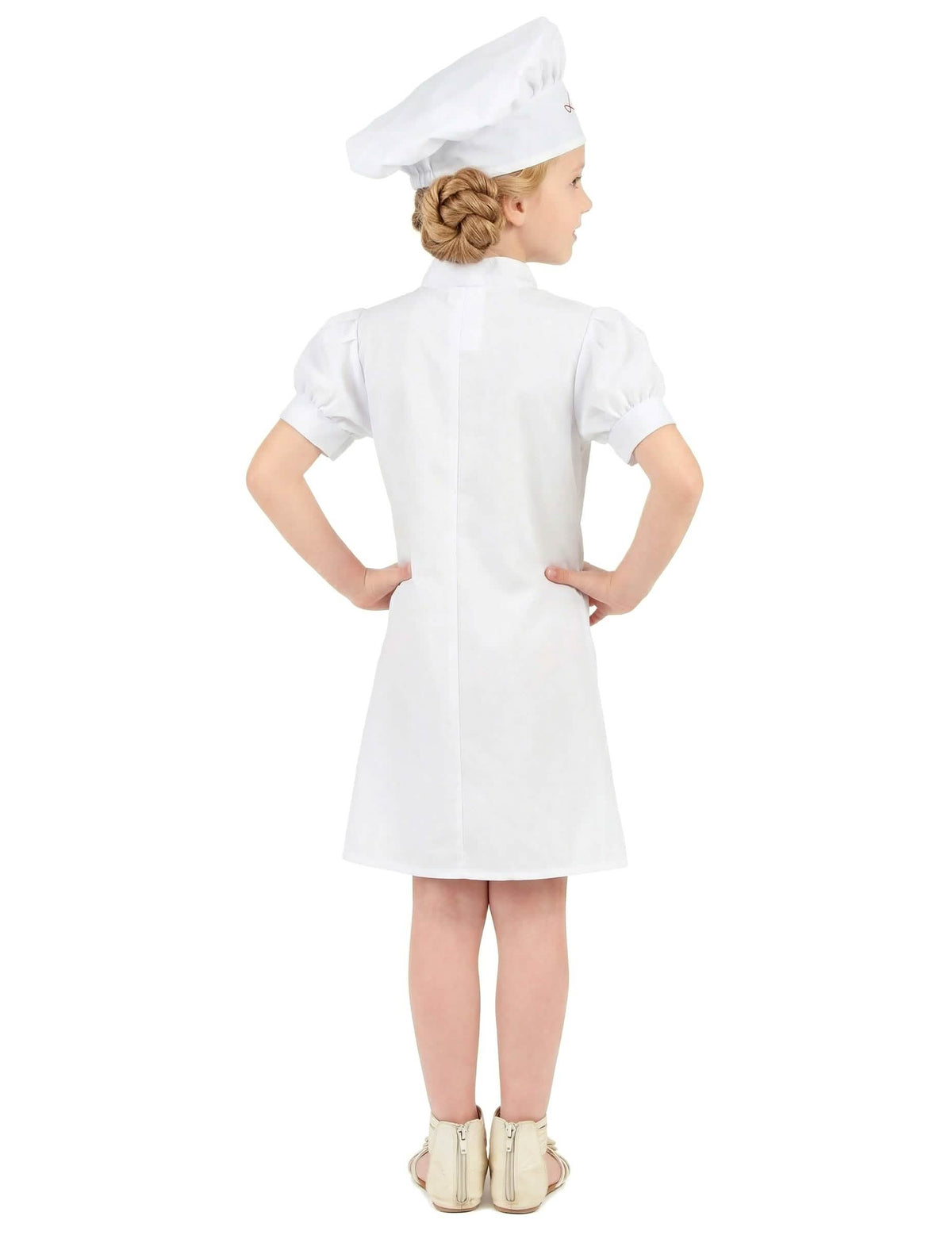Vista de trás do disfarce de chefe de cozinha para menina