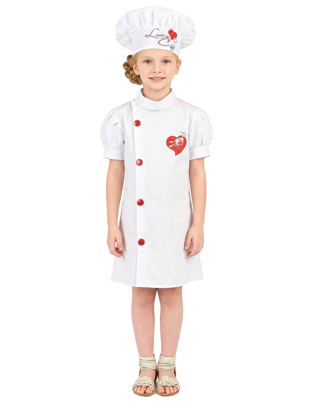 Vista frontal do disfarce de chefe de cozinha para menina