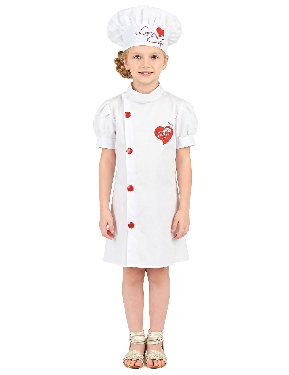 Vista frontal do disfarce de chefe de cozinha para menina