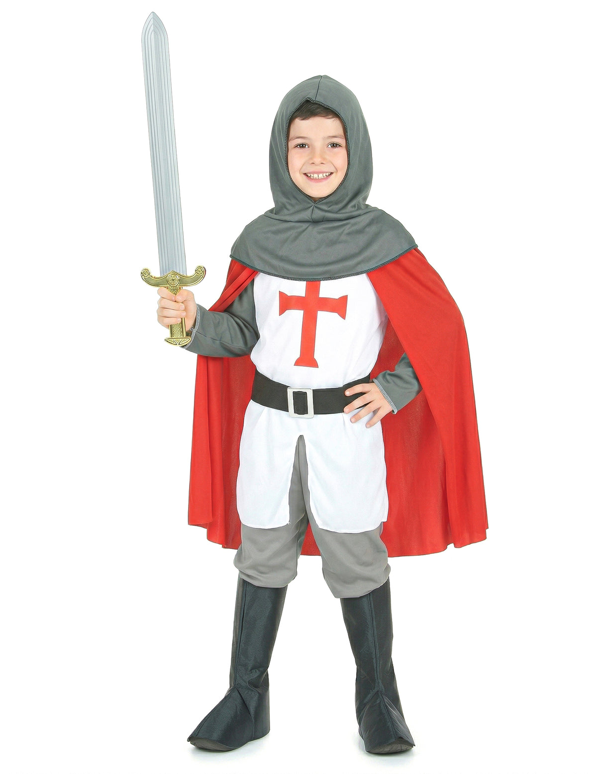 Déguisement de chevalier croisé pour garçon blanc et rouge avec cape et épée