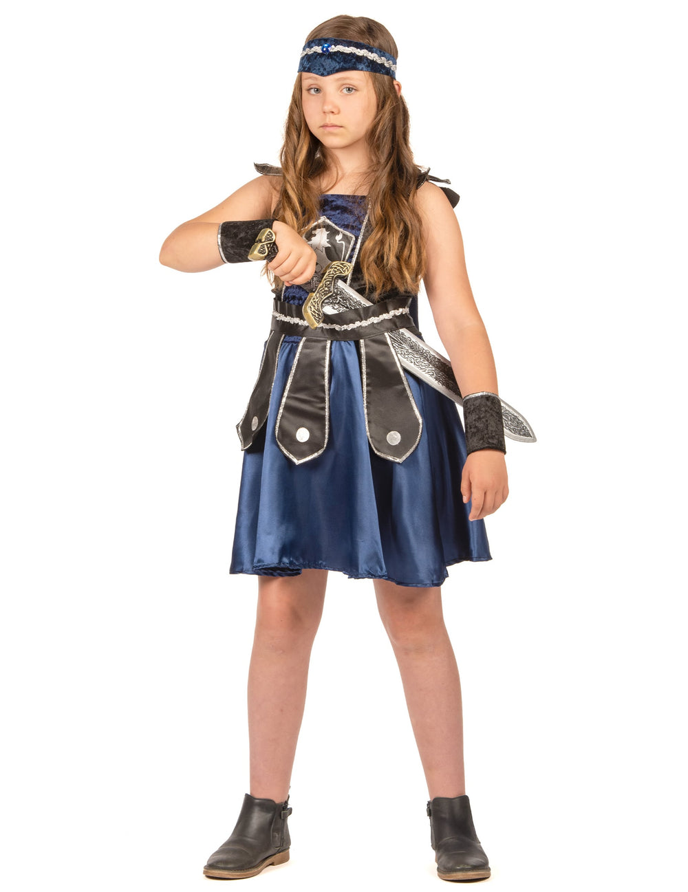 Déguisement de chevalier lion royale pour fille bleu et noir avec bandeau