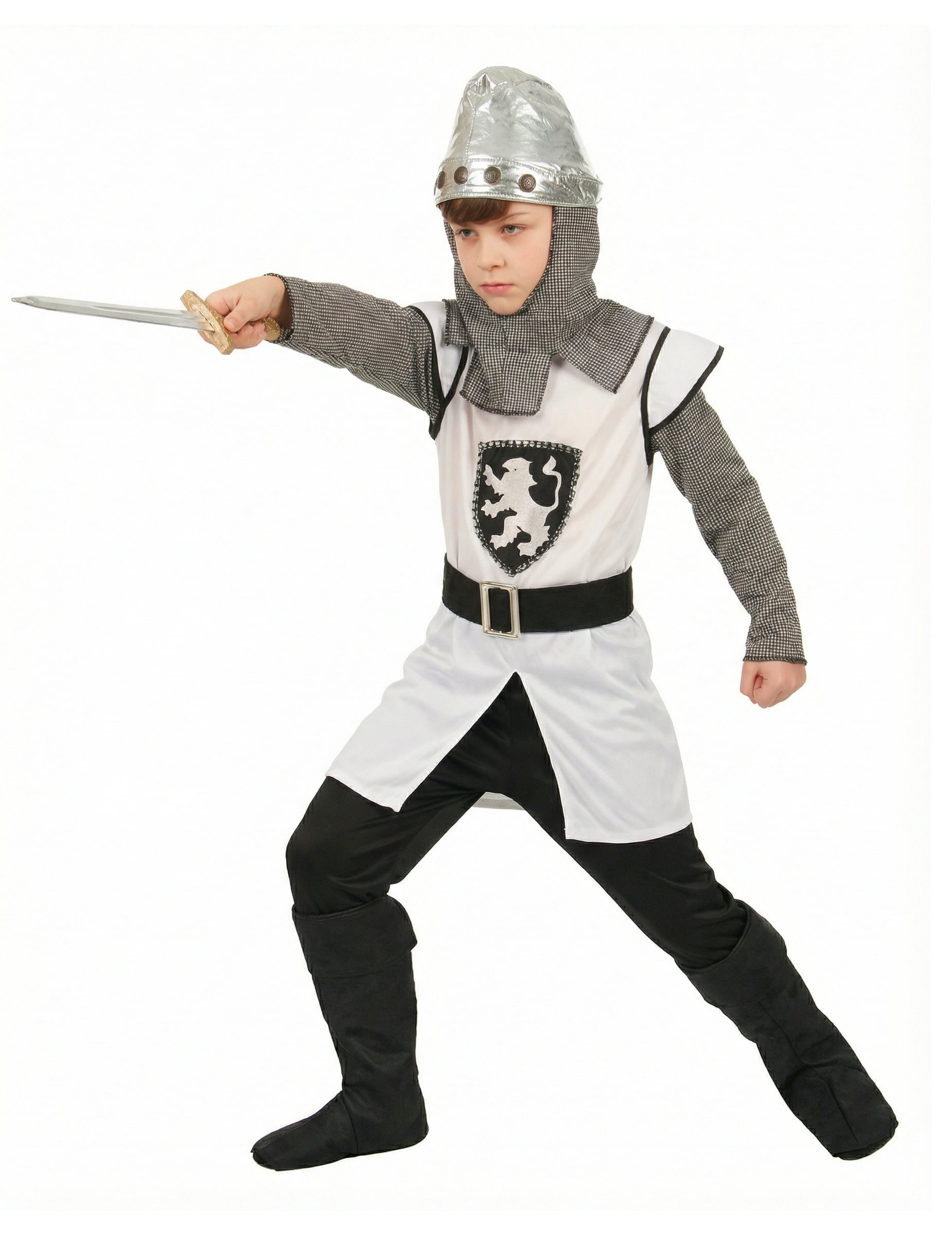 Vue de profil avec épée du déguisement de chevalier médiéval croisé