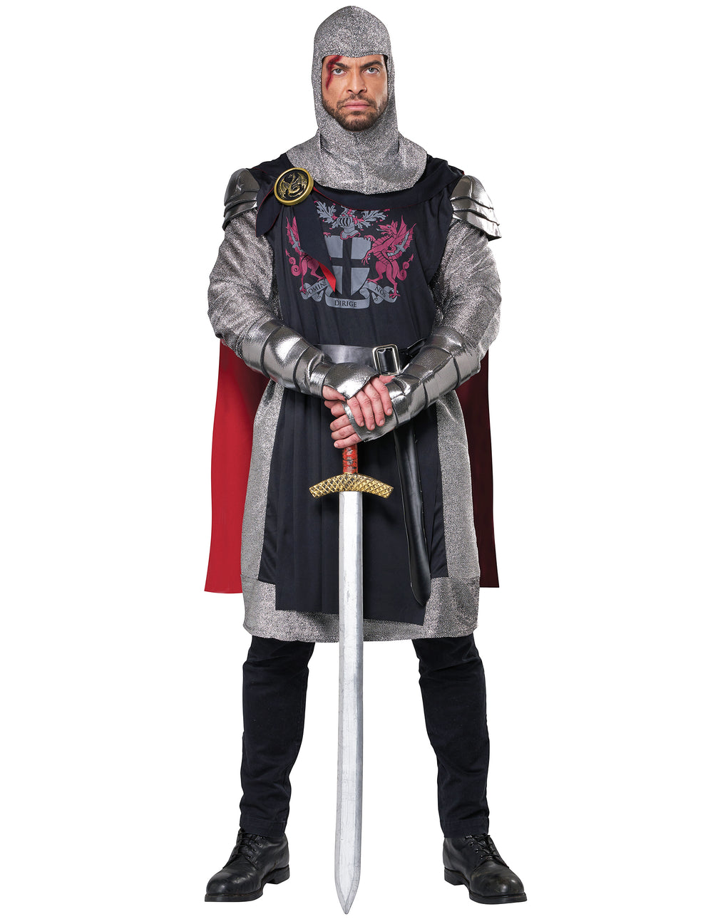 Vue de face avec épée du Déguisement Chevalier Médieval pour homme