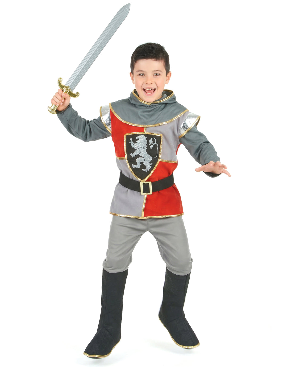 Mise en situation avec épée du déguisement de chevalier renaissance pour garçon