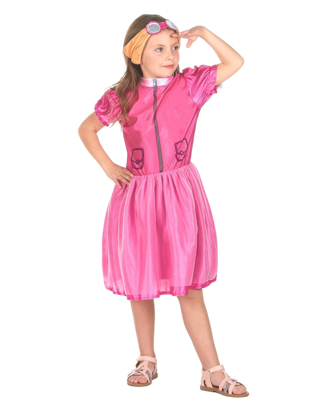 Déguisement chien aviateur pour fille rose avec bandeau et lunettes