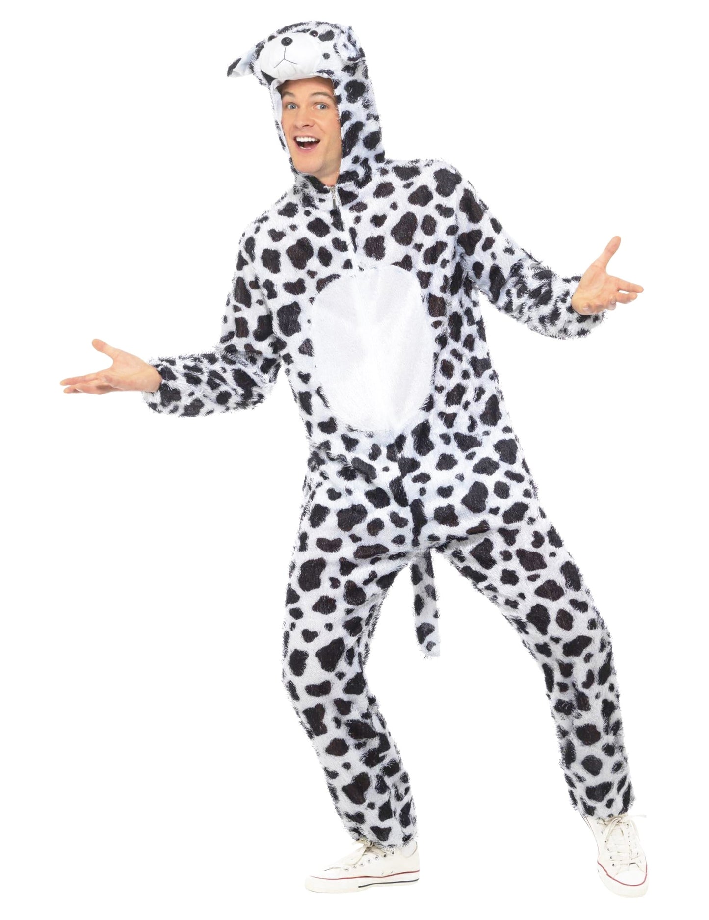 Vue d'ensemble avec queue du déguisement de chien dalmatien pour adulte