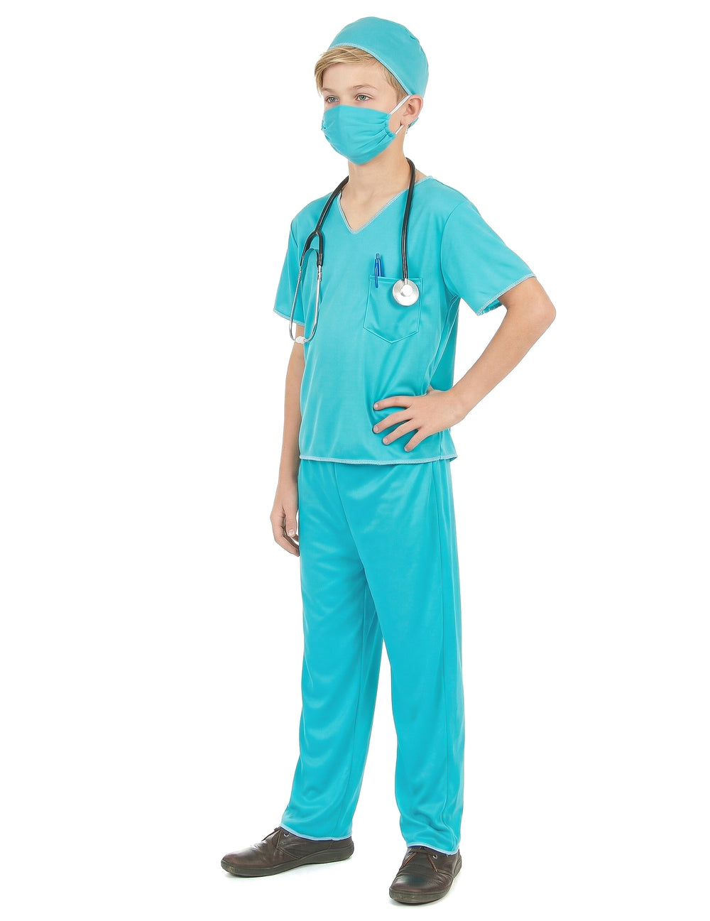 Déguisement de chirurgien pour enfant bleu turquoise avec masque et stéthoscope