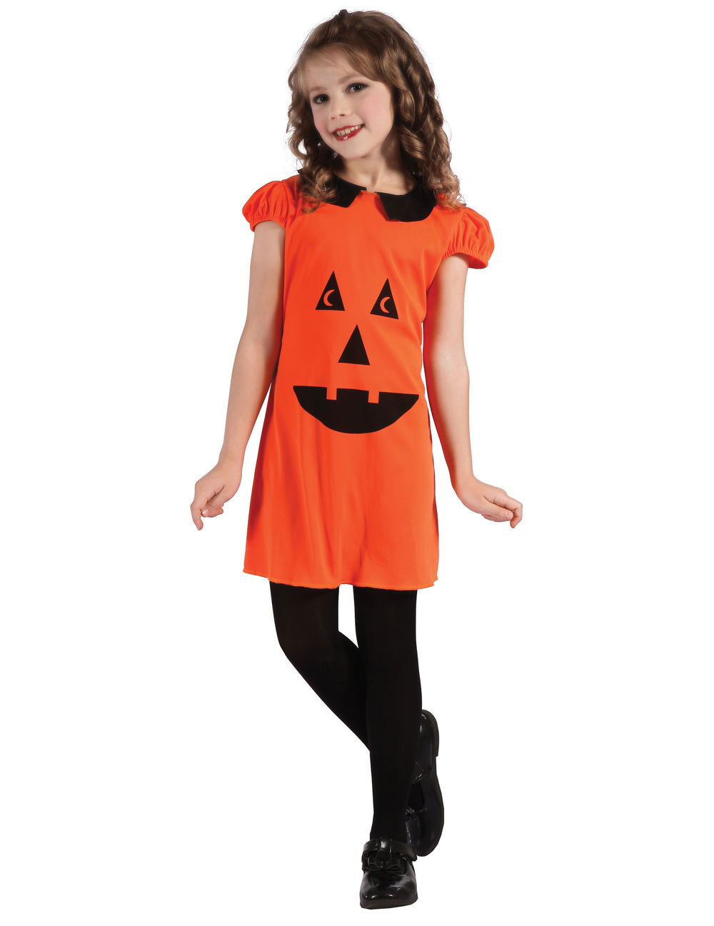 Déguisement de citrouille lanterne pour fille orange avec col noir