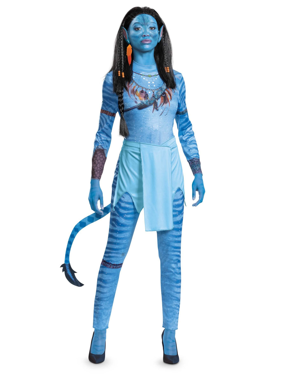 Déguisement classique Avatar Neytiri™ pour femme bleu avec queue et motifs rayés