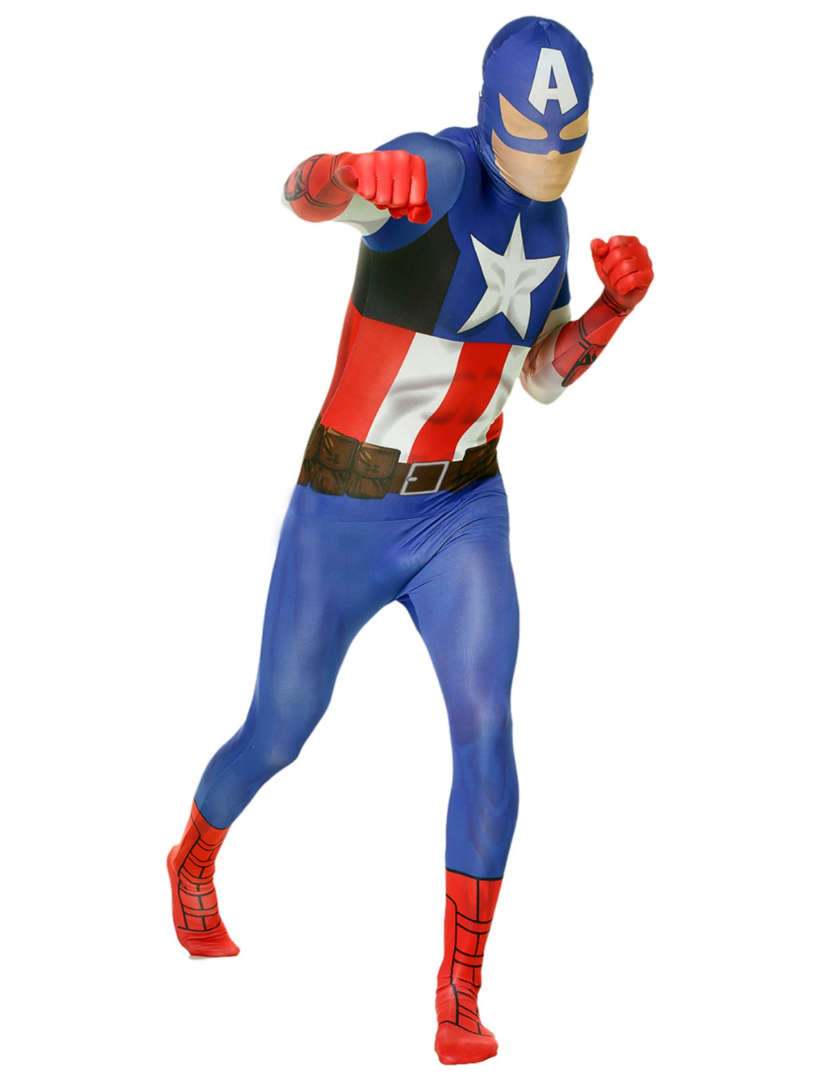 Déguisement classique Captain America™ Morphsuits™ pour adulte bleu blanc et rouge intégral