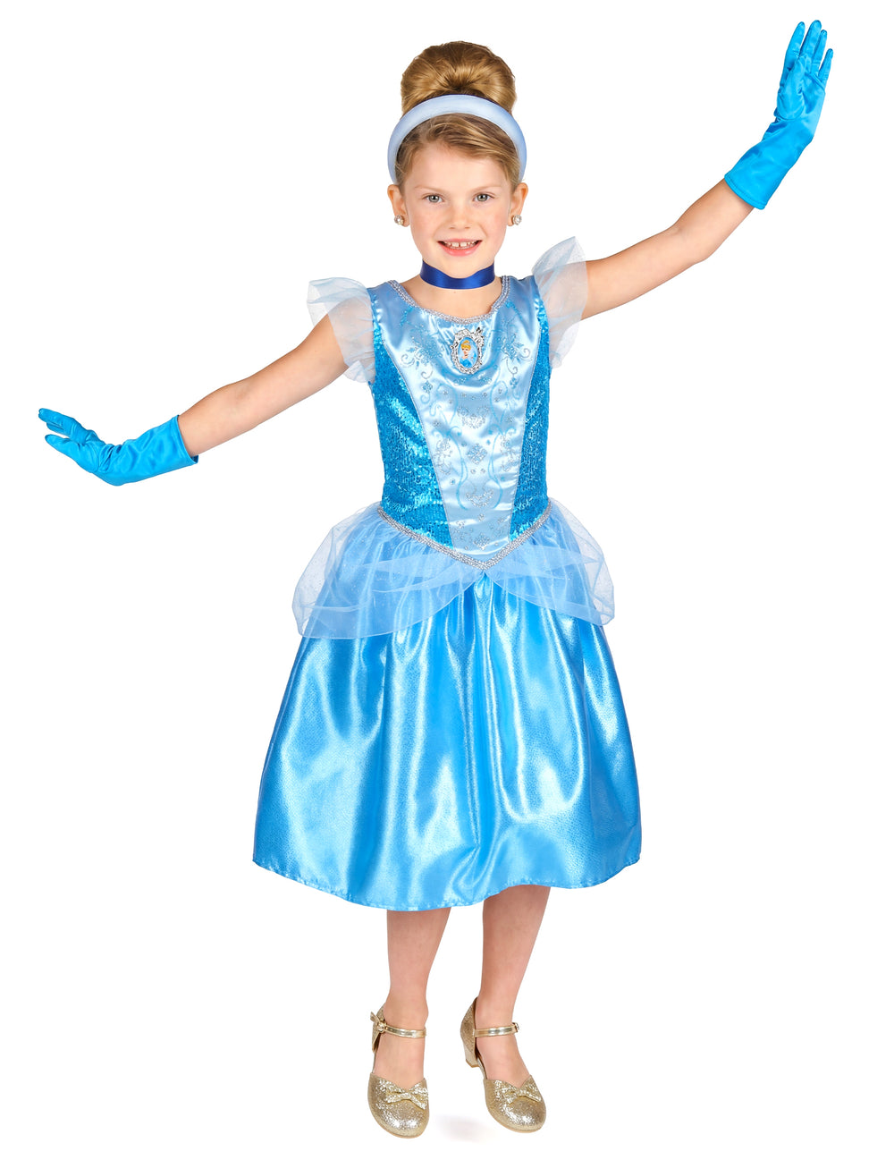 Vue d'ensemble de face du déguisement classique Cendrillon pour fille