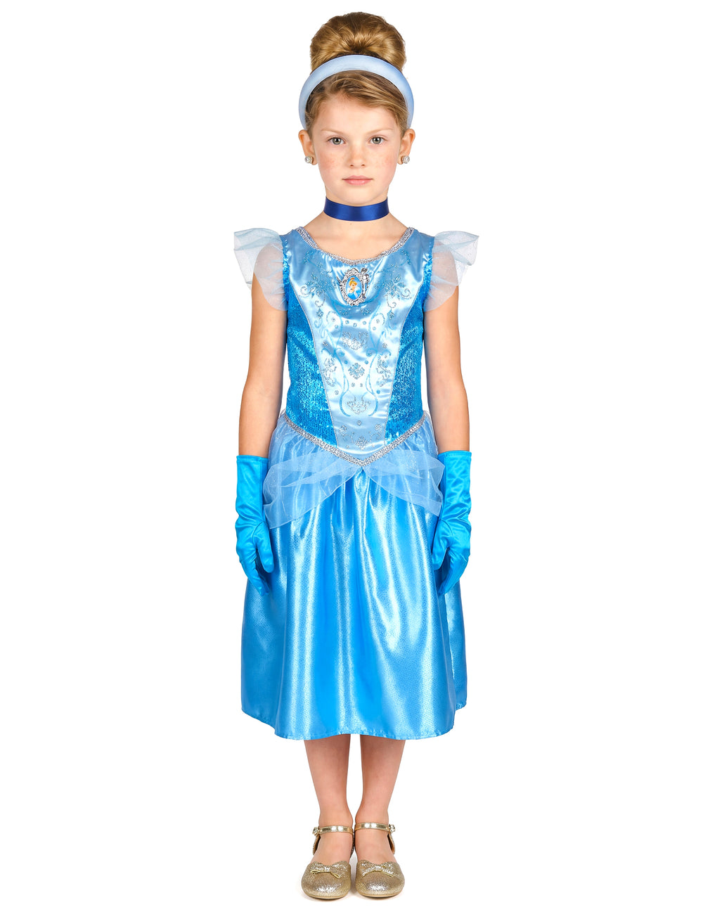 Vue de face du déguisement classique Cendrillon pour fille