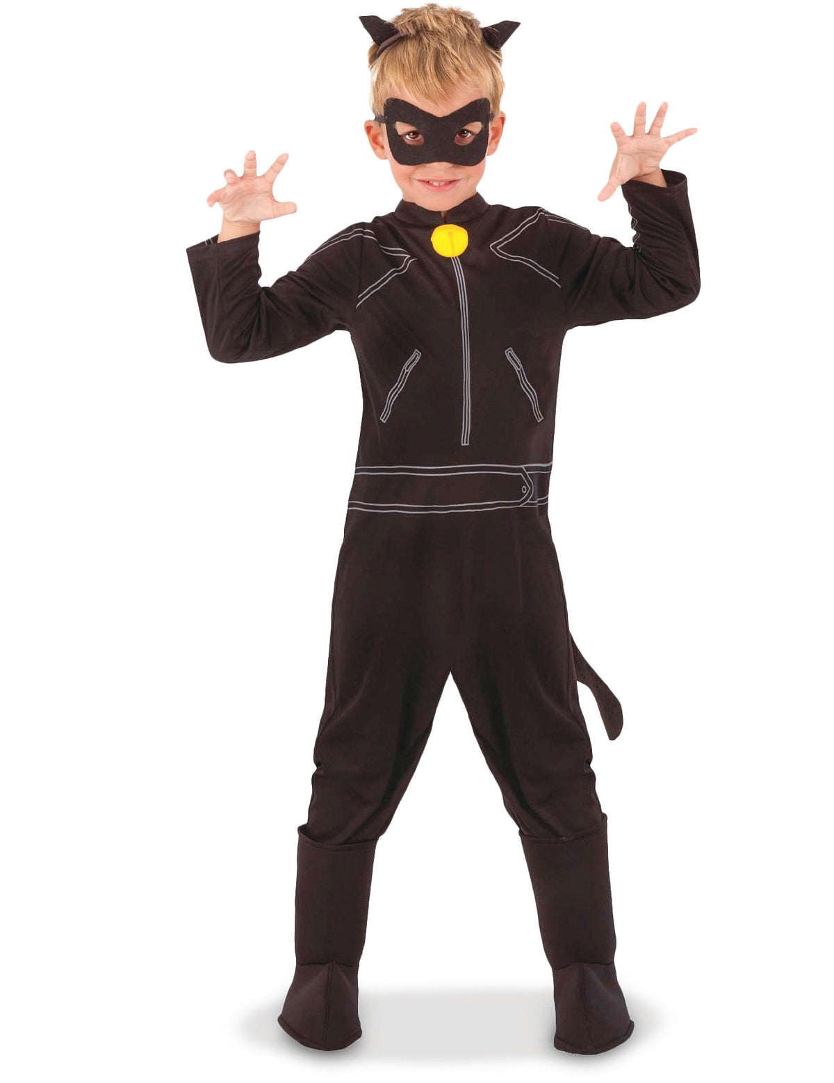 Déguisement classique chat noir Miraculous pour enfant noir avec masque et grelot jaune