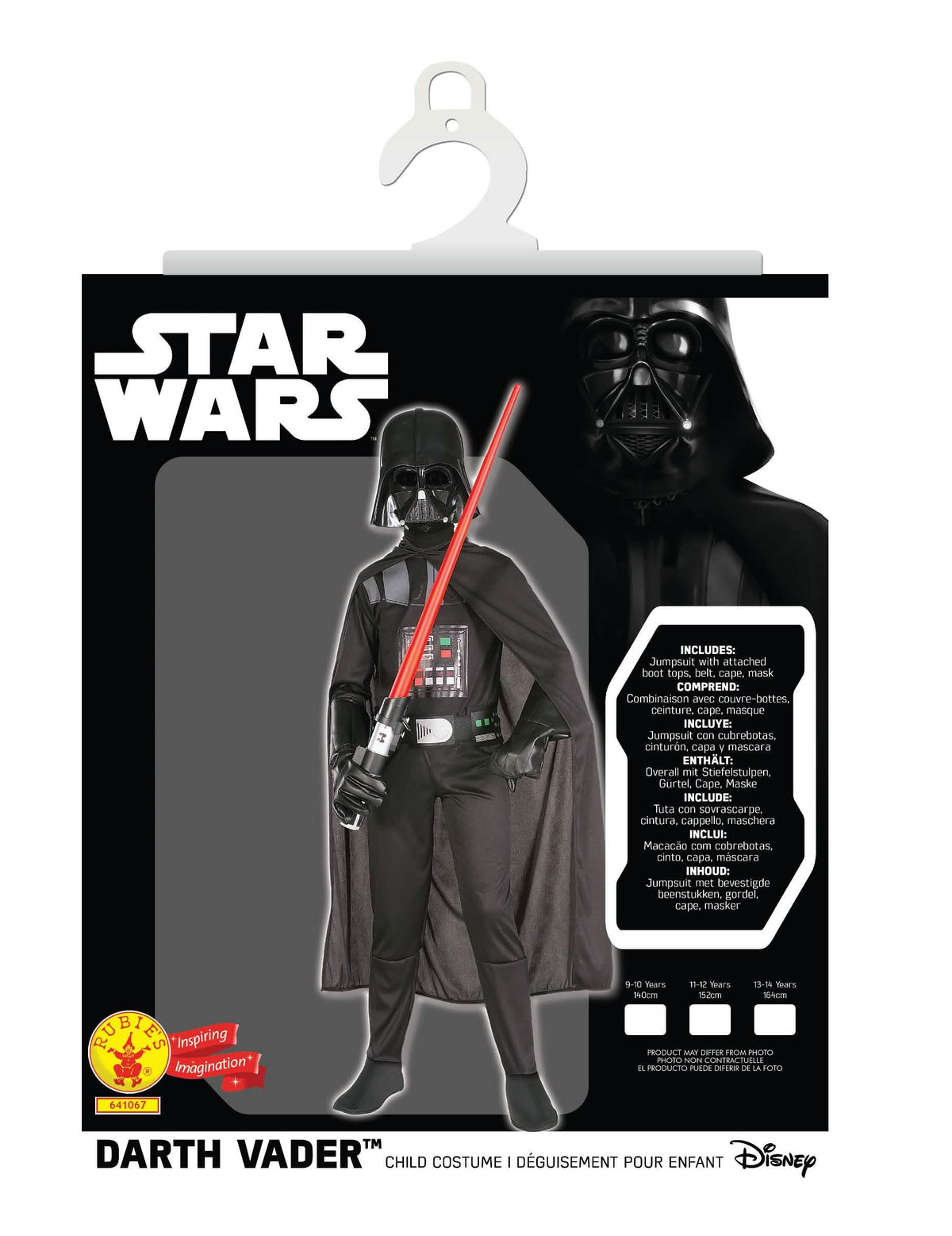Packaging et contenu du déguisement classique Dark Vador pour garçon