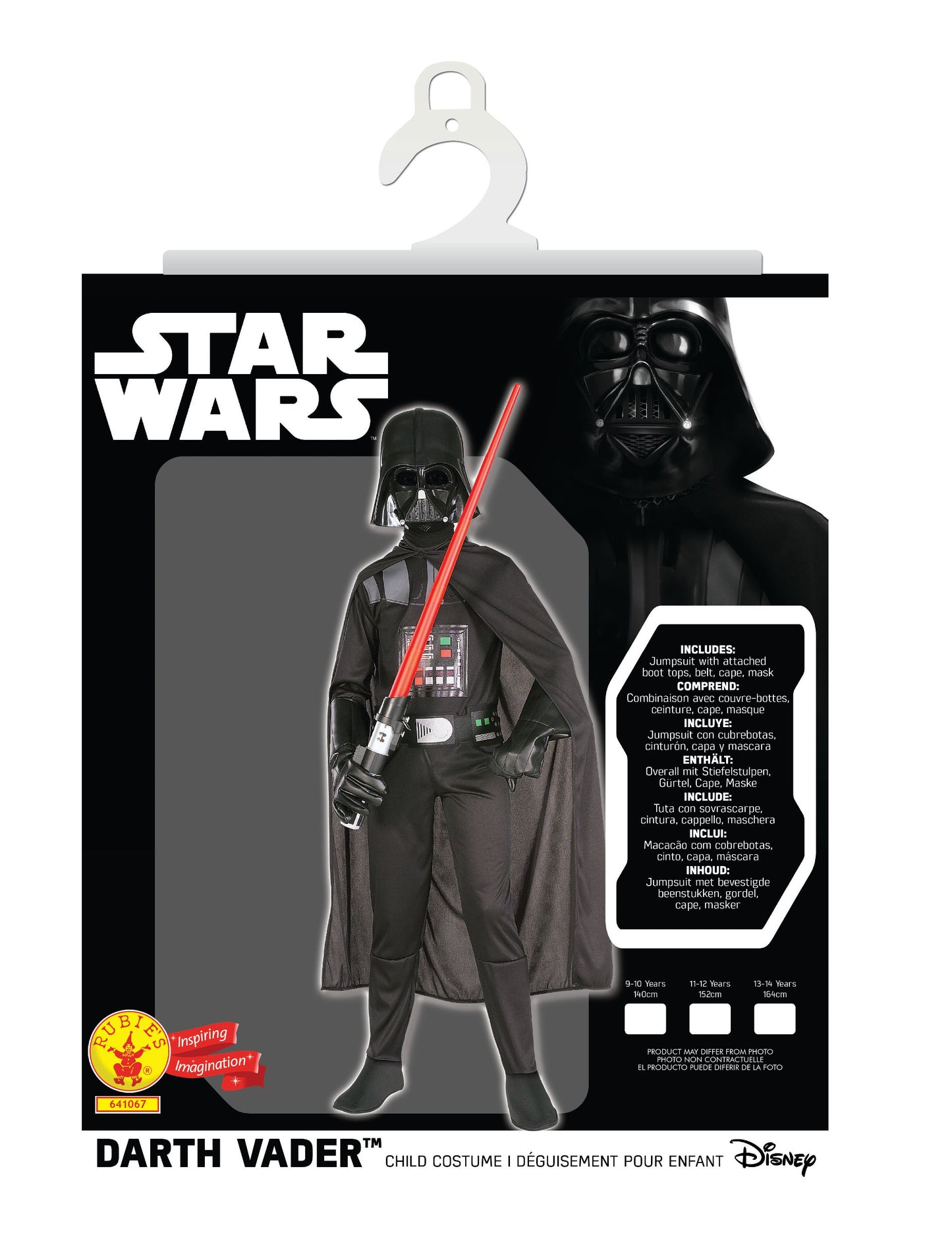 Packaging et contenu du déguisement classique Dark Vador pour garçon