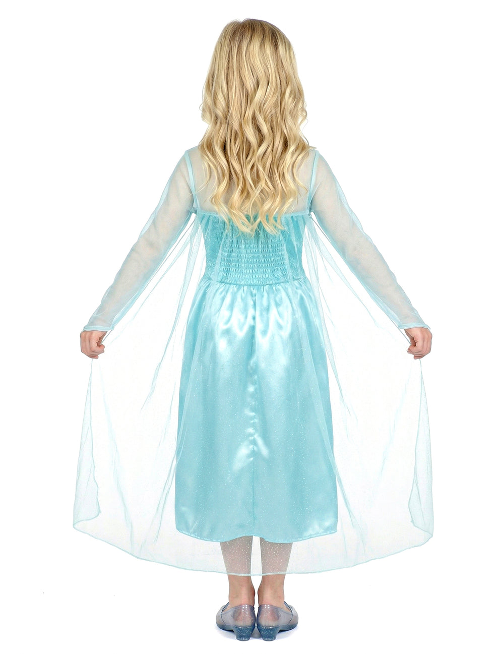 Vue de dos du déguisement classique Elsa la reine des neiges pour fille