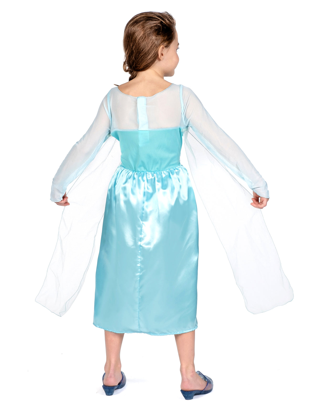 Vue de dos de la cape du déguisement classique Elsa la reine des neiges pour fille