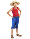 Déguisement classique Luffy One piece™ pour enfant rouge et bleu avec chapeau de paille