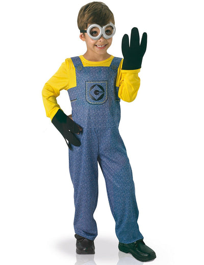 Déguisement classique Minion pour enfant jaune et bleu avec lunettes et gants