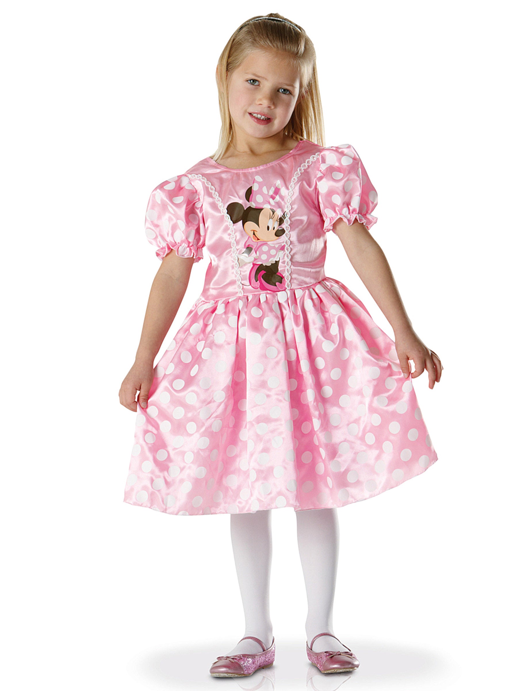 Déguisement robe classique Minnie pour fille rose à pois blancs