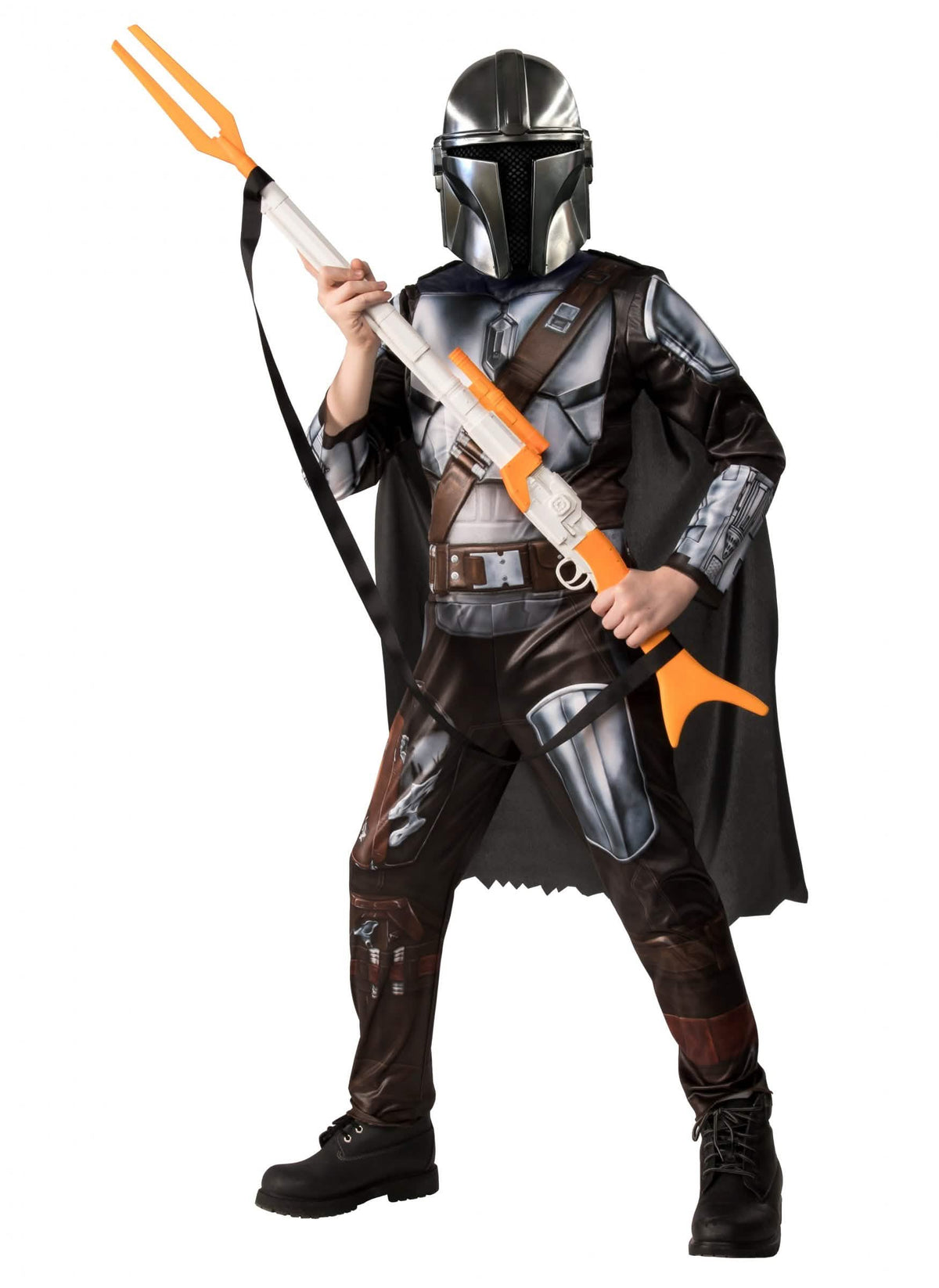 Fato clássico Star Wars The Mandalorian para criança prateado e castanho com máscara
