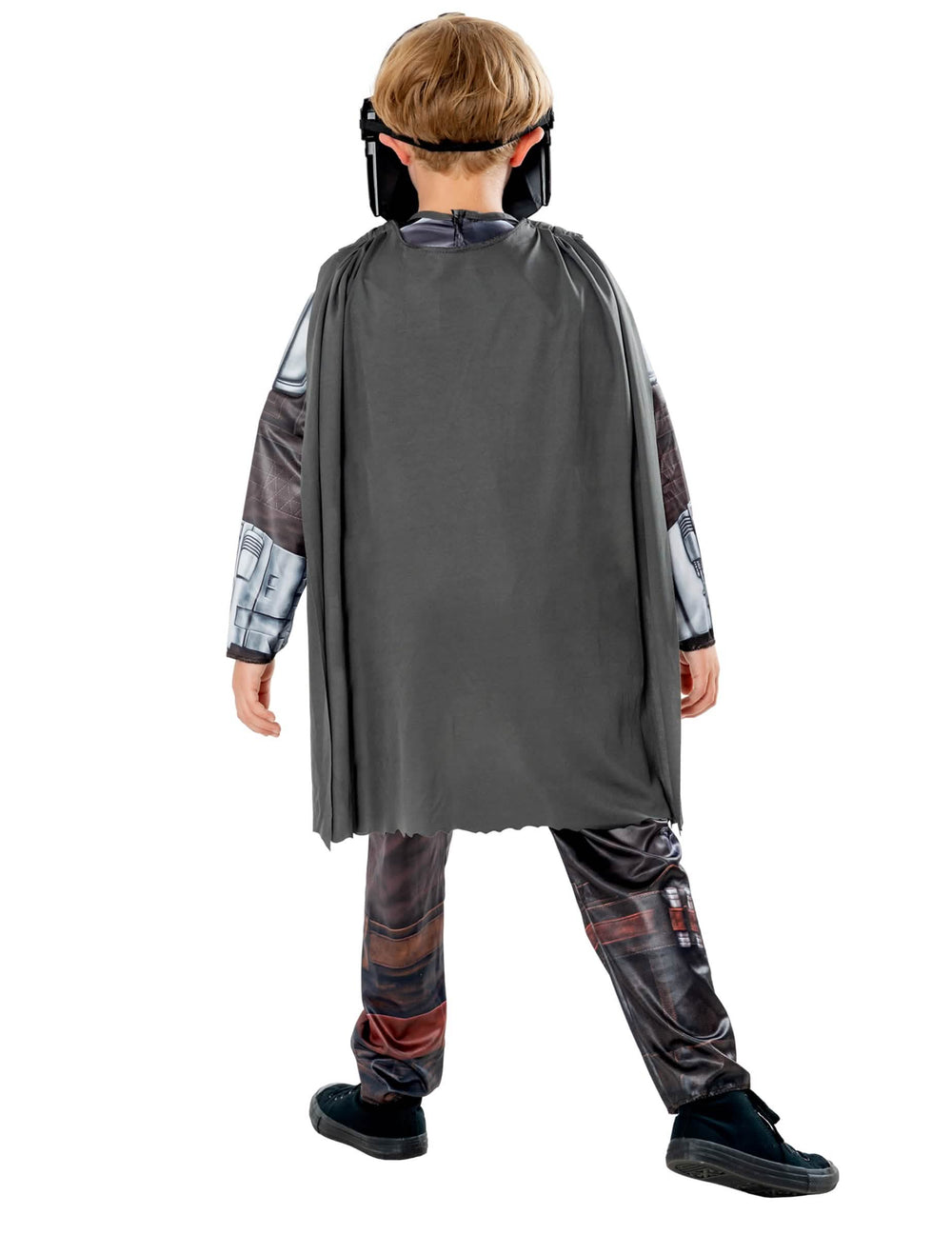 Vista de trás do disfarce clássico Star Wars The Mandalorian para criança