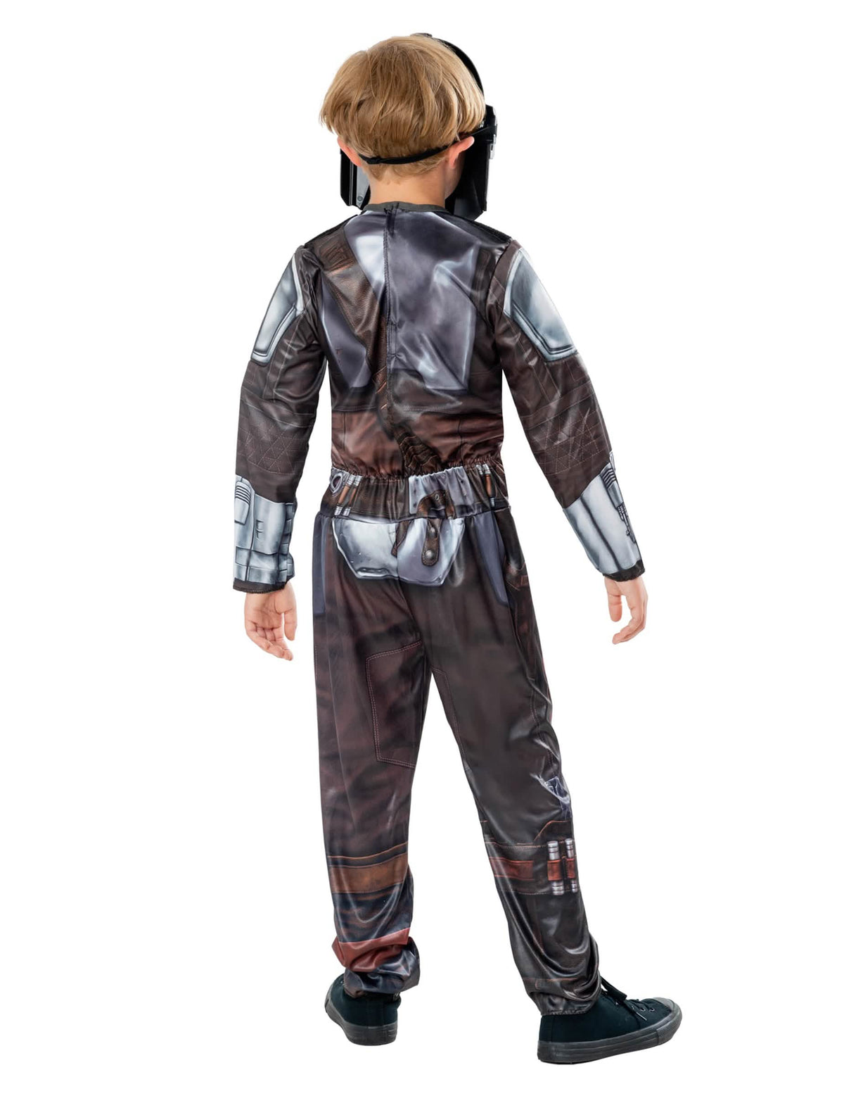 Vista de trás do disfarce clássico Star Wars The Mandalorian para criança