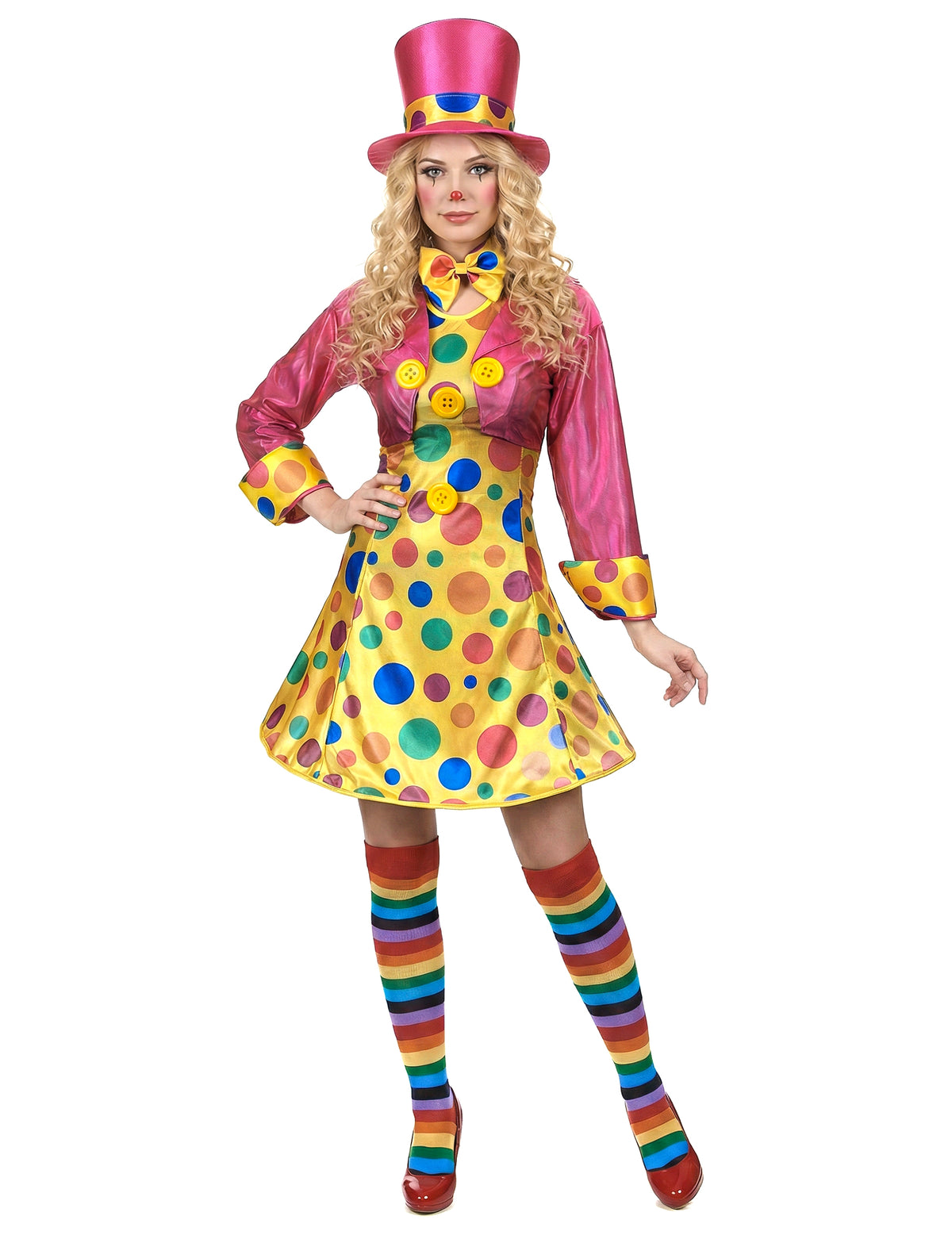 Vue de face du déguisement de clown amusant pour femme