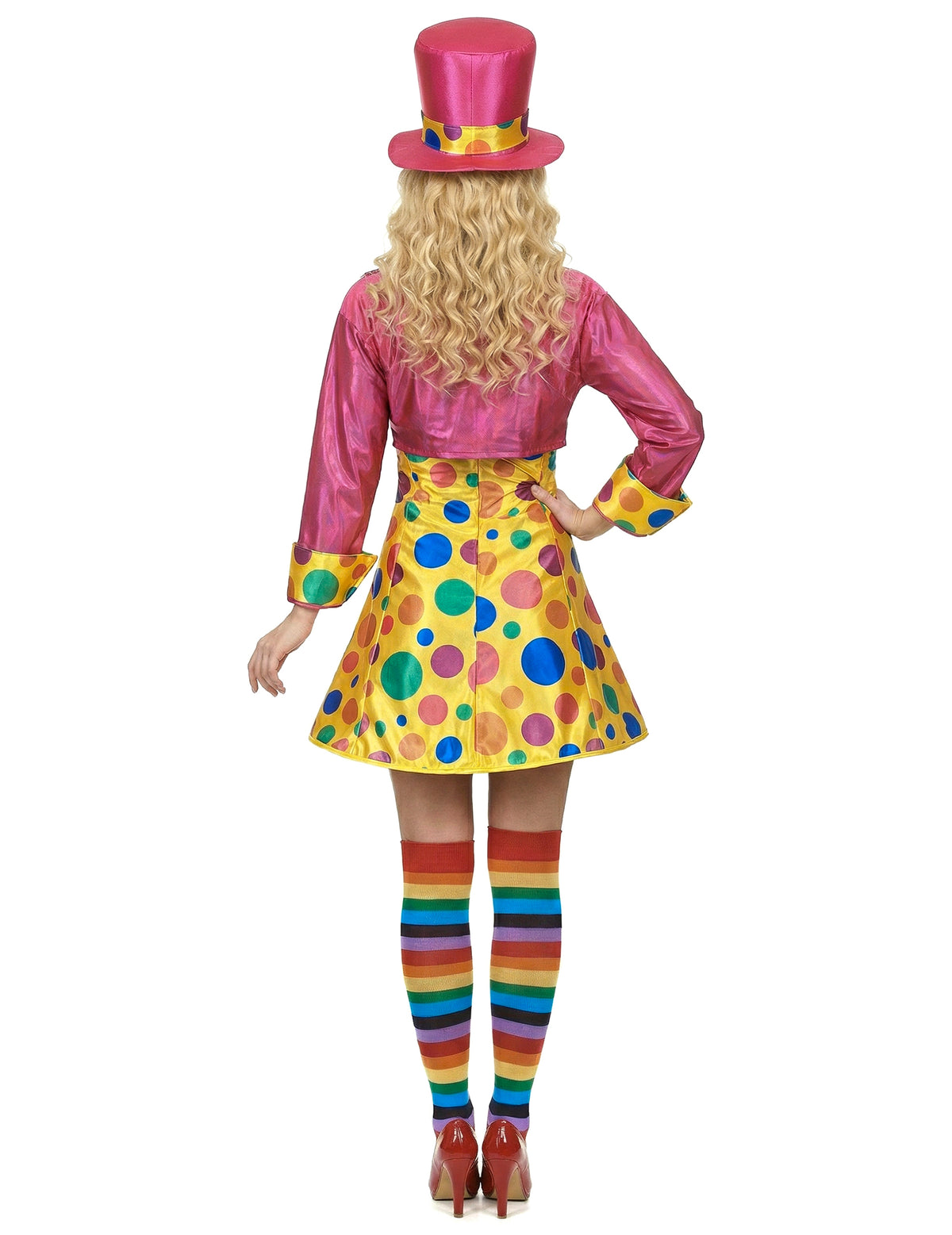 Vue de dos du déguisement clown amusant pour femme