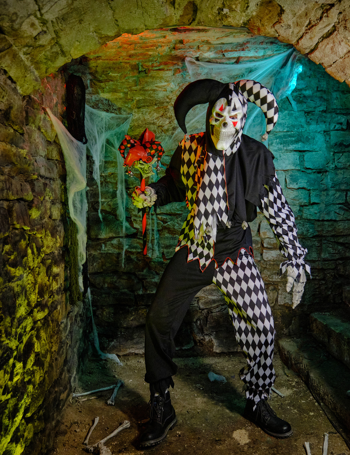 Disfarce Palhaço Arlequim Halloween homem