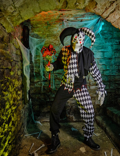 Disfarce Palhaço Arlequim Halloween homem