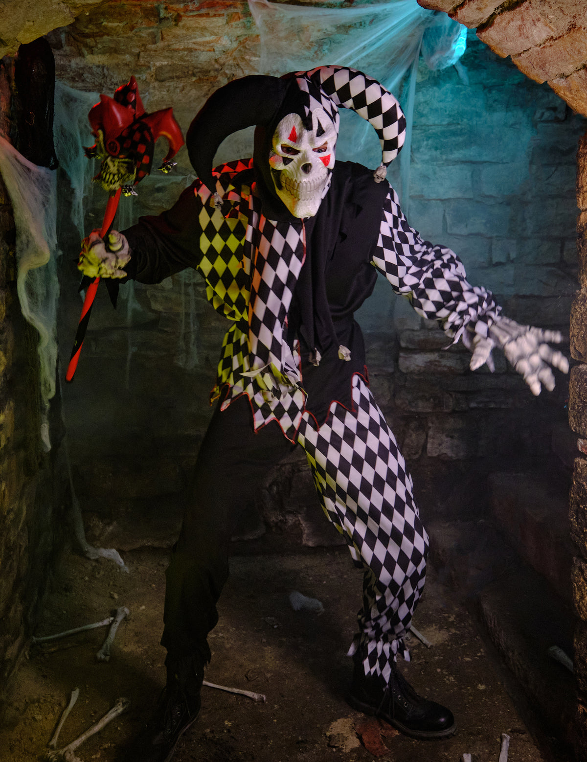 Disfarce Palhaço Arlequim Halloween homem