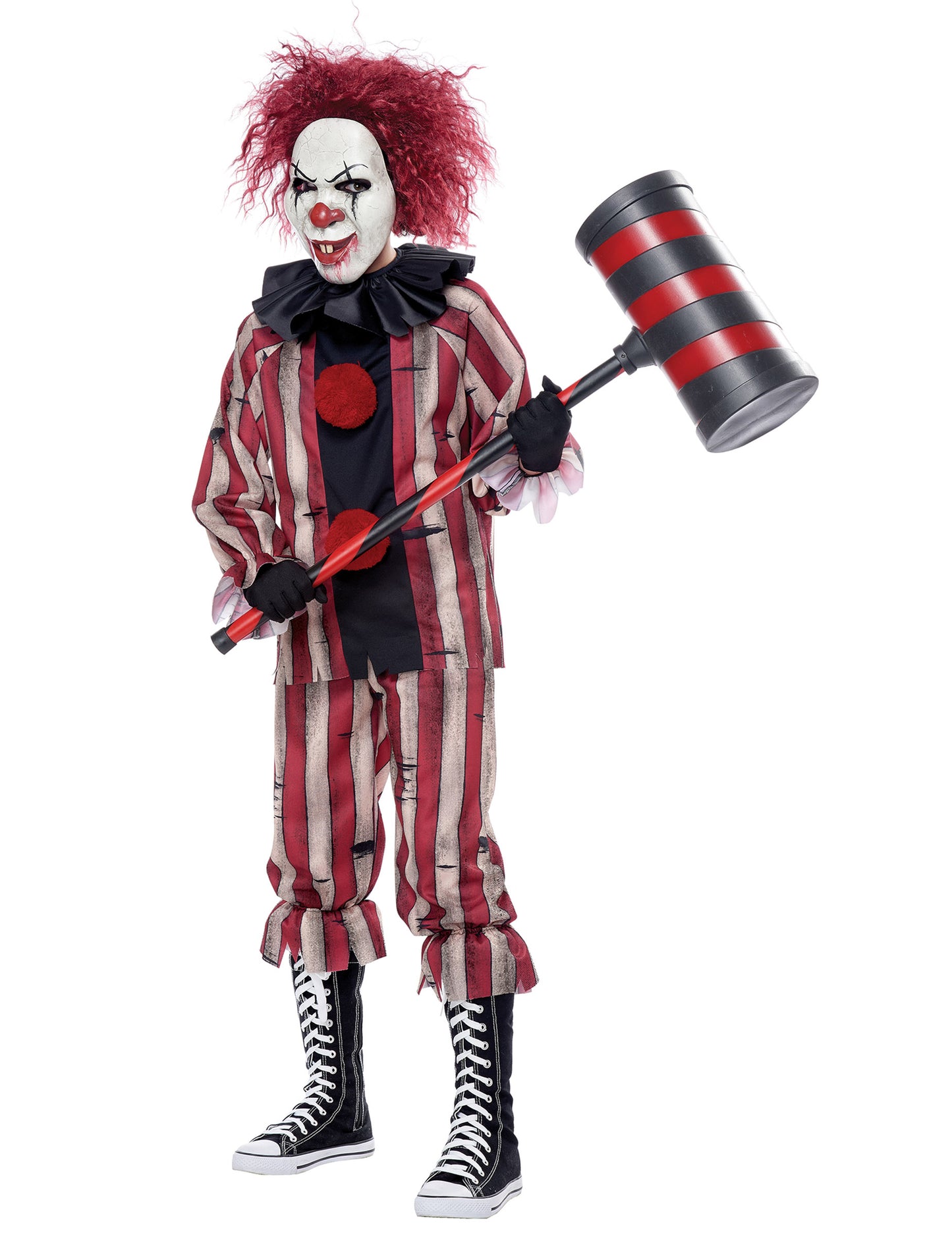 Déguisement de clown cauchemar luxe pour enfant rouge et noir avec masque et marteau