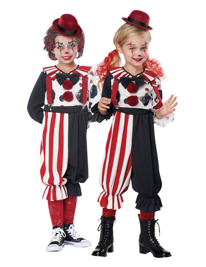 Vue de face de deux variantes du déguisement de clown pour enfant