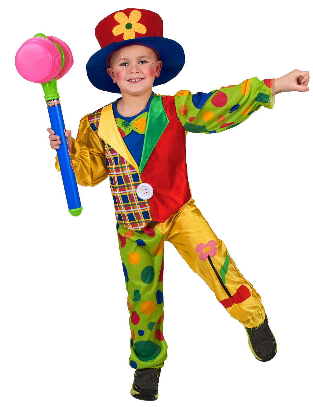 Déguisement clown pour garçon multicolore avec chapeau à fleur
