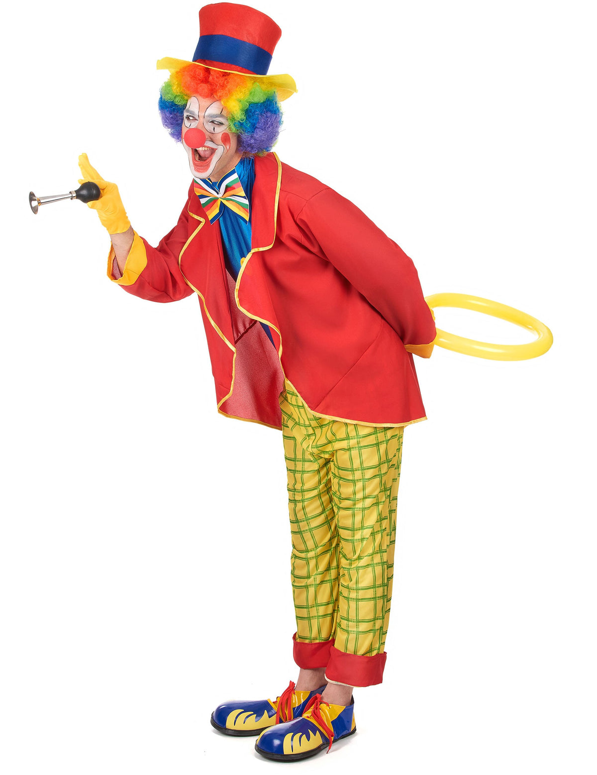 Vue de profil du déguisement clown amusant pour homme avec klaxon