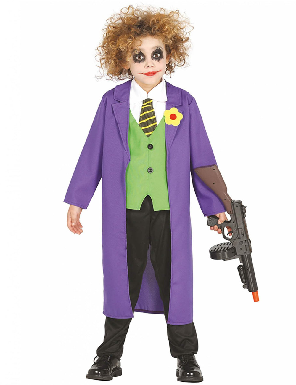 Fato de palhaço joker louco para criança roxo e verde com casaco longo