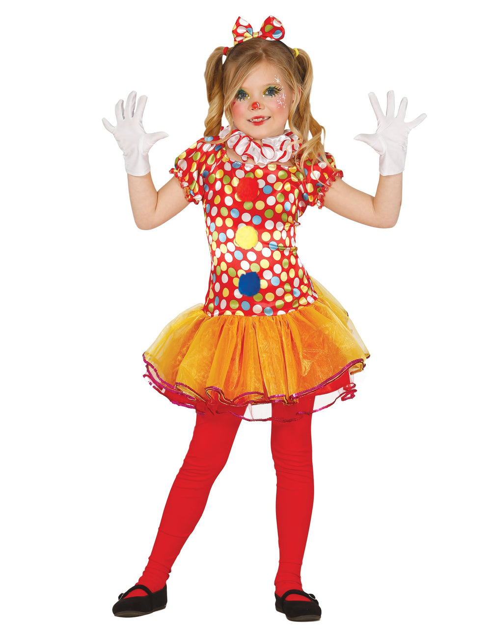 Déguisement clown multicolore avec tutu pour fille rouge à pois et jupon orange