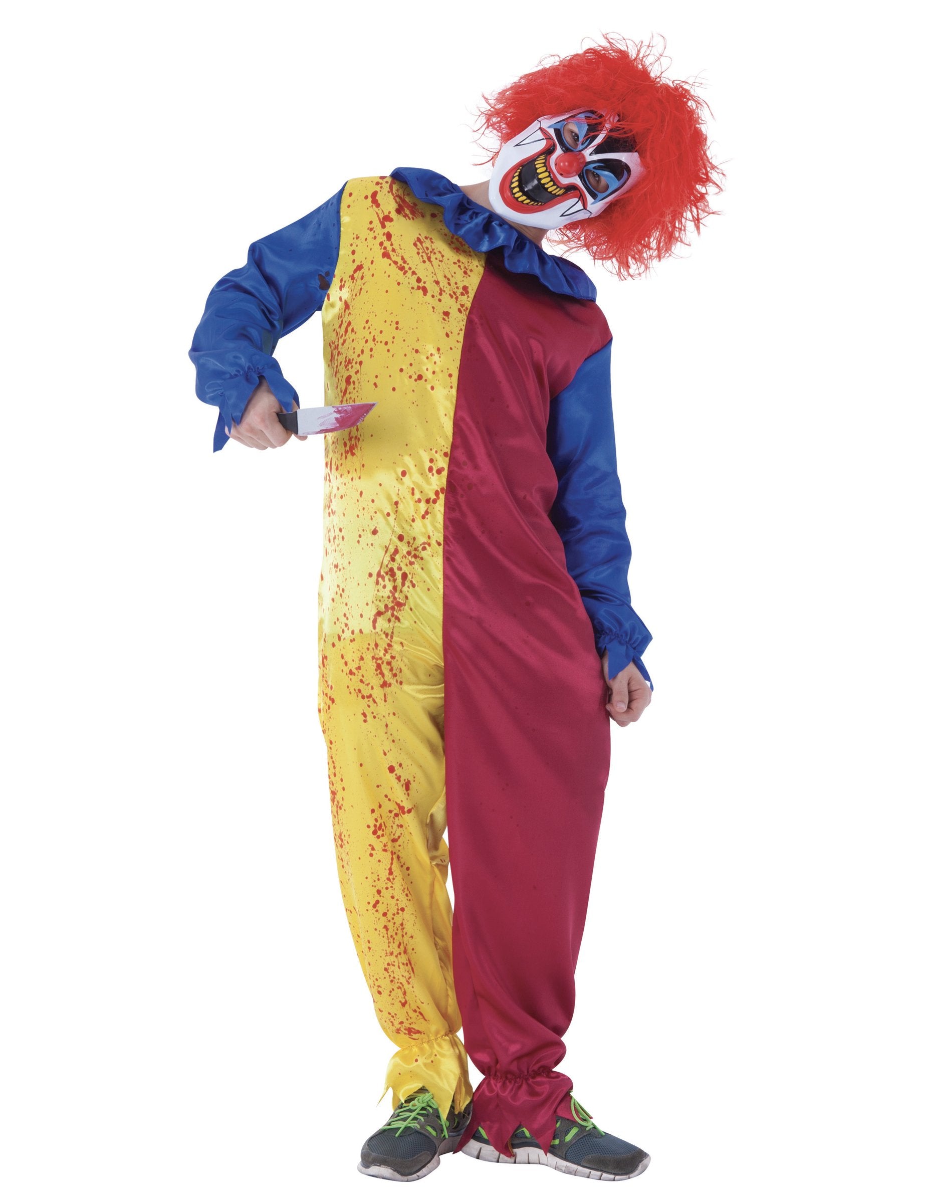 Déguisement clown psychopathe pour adolescent multicolore avec taches de sang