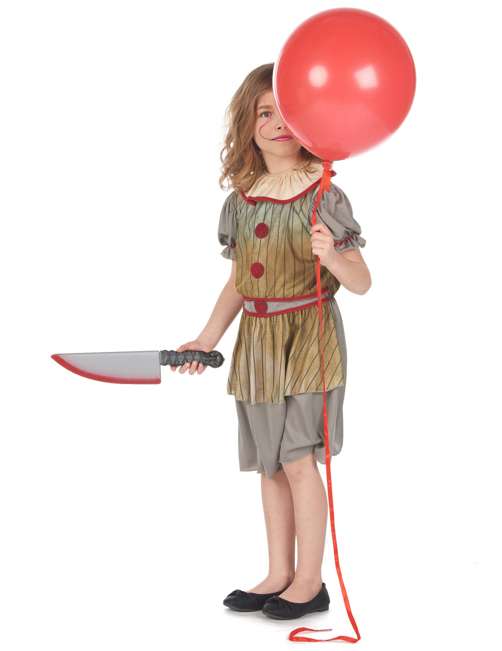Ballon rouge et couteau factice du déguisement clown terrifiant