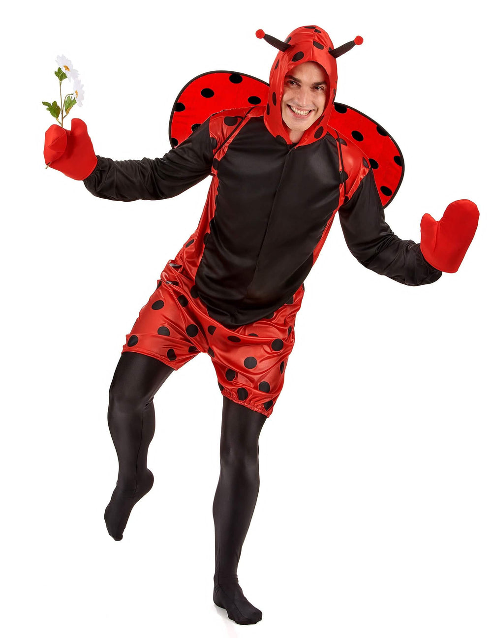 Déguisement de coccinelle pour adulte rouge et noir avec ailes et gants