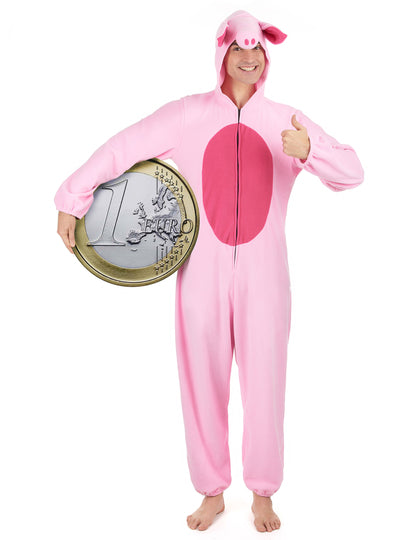 Déguisement cochon pour homme rose avec capuche groin