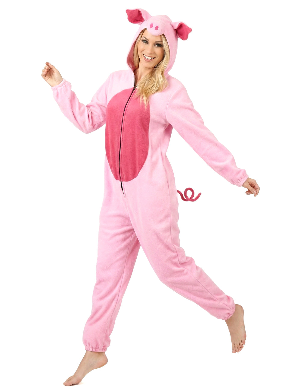 Déguisement de cochon pour femme rose avec capuche et groin